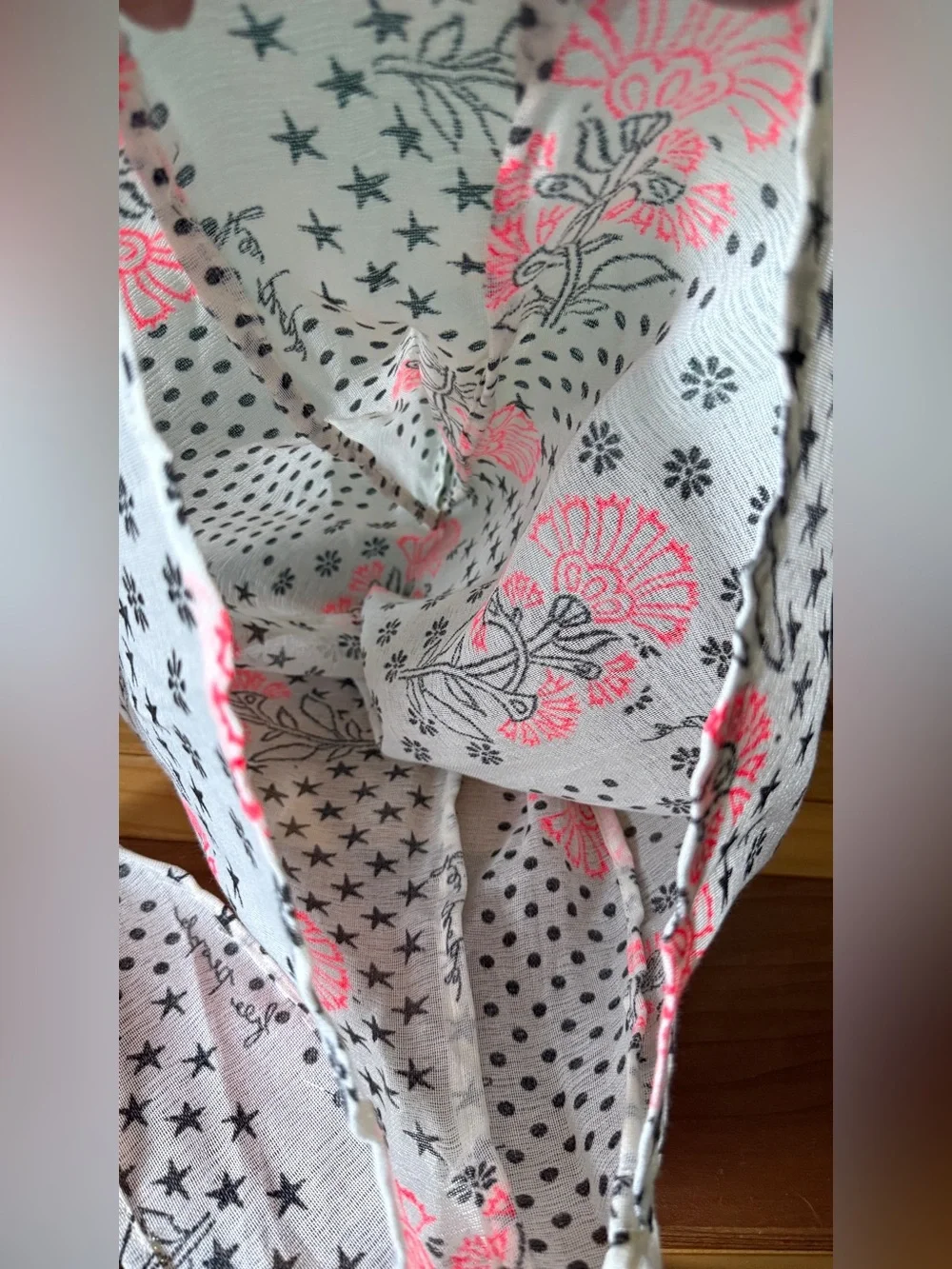 Free People Cotton Tote Bag 15x15 Ivory Black Pink Floral Print 31” Strap